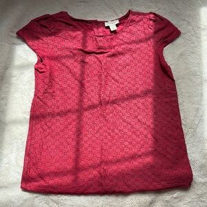 LOFT Eyelet Lace Cap Sleeve Top | Berry Red | 80% Cotton | Size XS